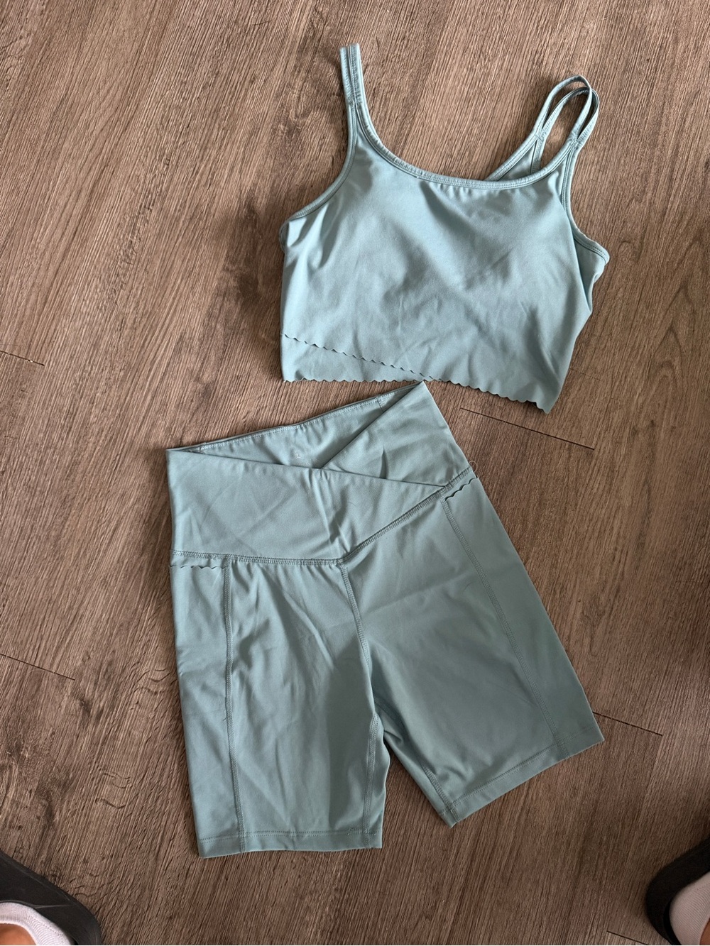 Danskin Sage Green High-Waist Bike Shorts with Matching Crop Tank